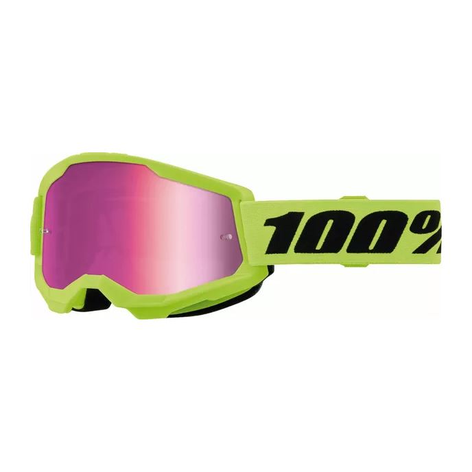 100% MX Goggles Strata 2 Youth Neon Yellow Pink Mirror